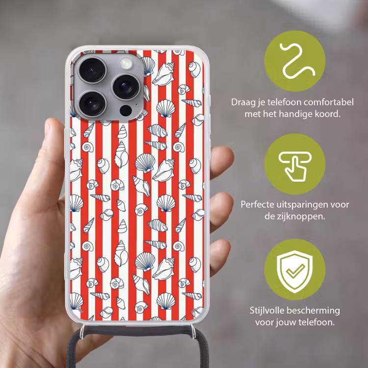 Telefoonhoesje met koord - Schelp - Zeedieren - Zomer - Illustratie - Rood - Blauw — 4