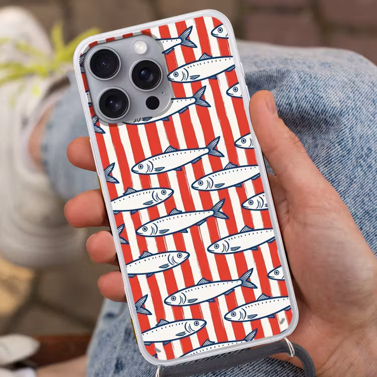 Telefoonhoesje met koord - Vis - Patroon - Strepen - Illustratie - Rood — 2