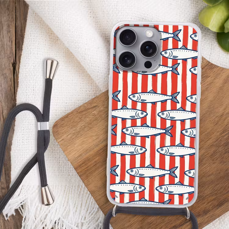 Telefoonhoesje met koord - Vis - Patroon - Strepen - Illustratie - Rood — 3