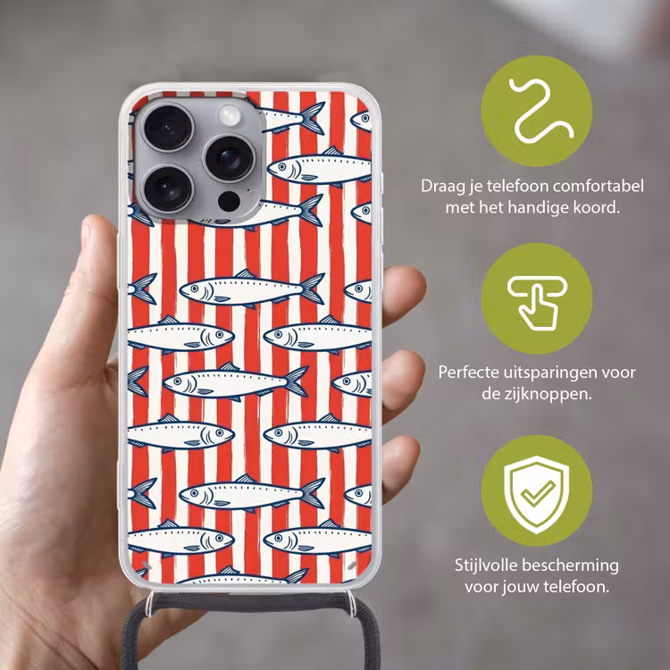 Telefoonhoesje met koord - Vis - Patroon - Strepen - Illustratie - Rood — 4