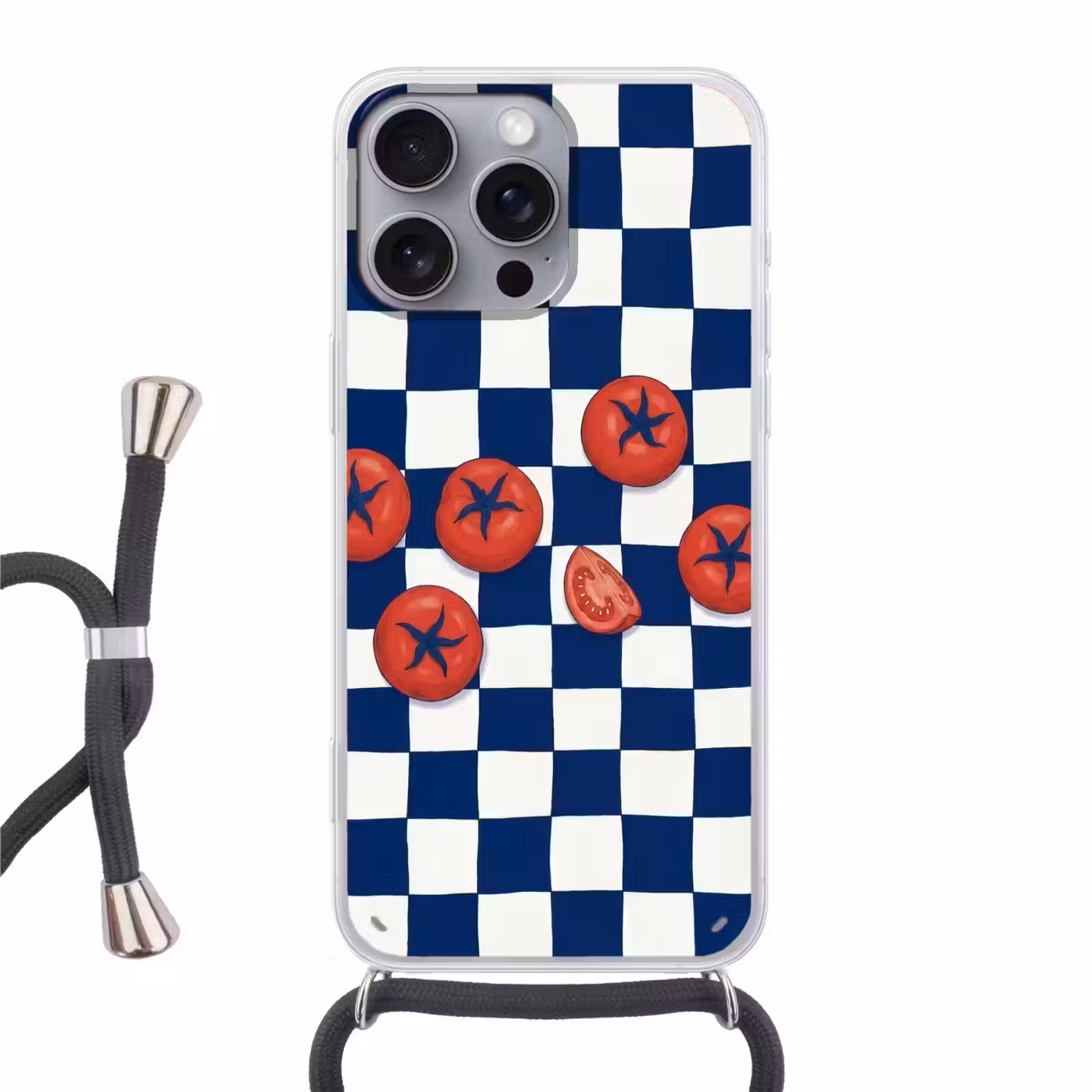 Telefoonhoesje met koord - Eten - Tomaten - Keuken - Illustratie - Rood-Blauw — 1