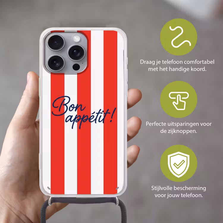 Telefoonhoesje met koord - Eten - Spreuk - Keuken - Grafisch - Rood-Wit — 4