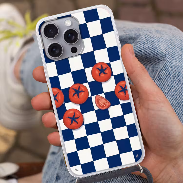 Telefoonhoesje met koord - Eten - Tomaten - Keuken - Illustratie - Rood-Blauw — 2