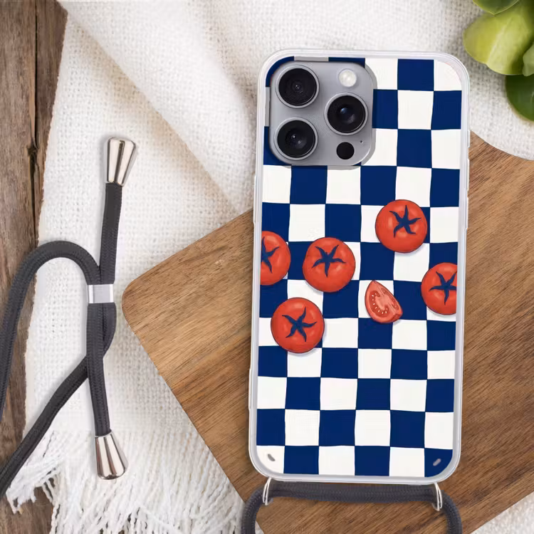 Telefoonhoesje met koord - Eten - Tomaten - Keuken - Illustratie - Rood-Blauw — 3
