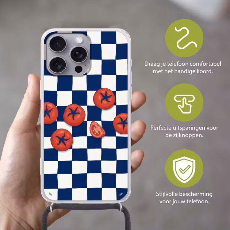 Telefoonhoesje met koord - Eten - Tomaten - Keuken - Illustratie - Rood-Blauw — 4