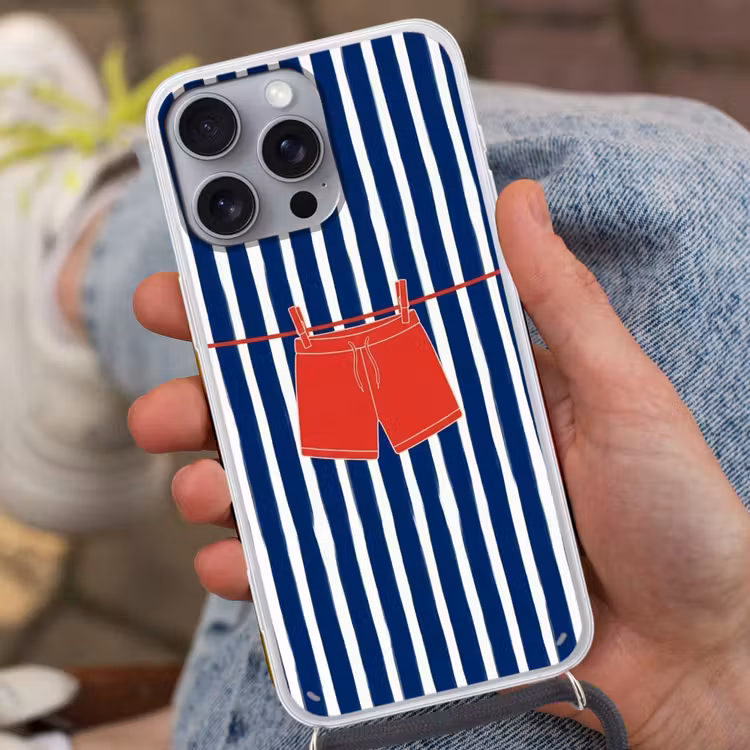 Telefoonhoesje met koord - Shorts - Waslijn - Zomer - Illustratie - Rood — 2