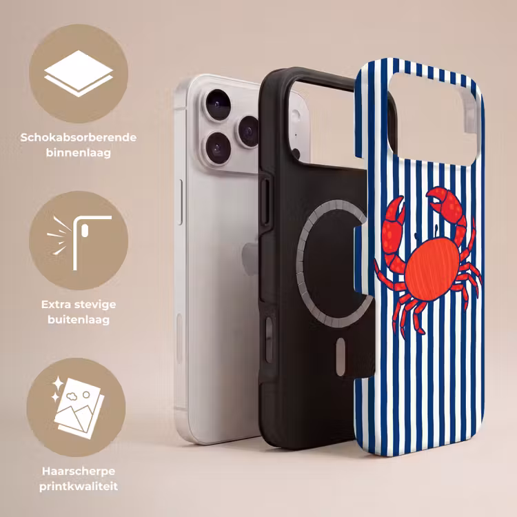 Telefoonhoesje Toughcase - Krab - Strepen - Zeeleven - Illustratie - Rood — 3