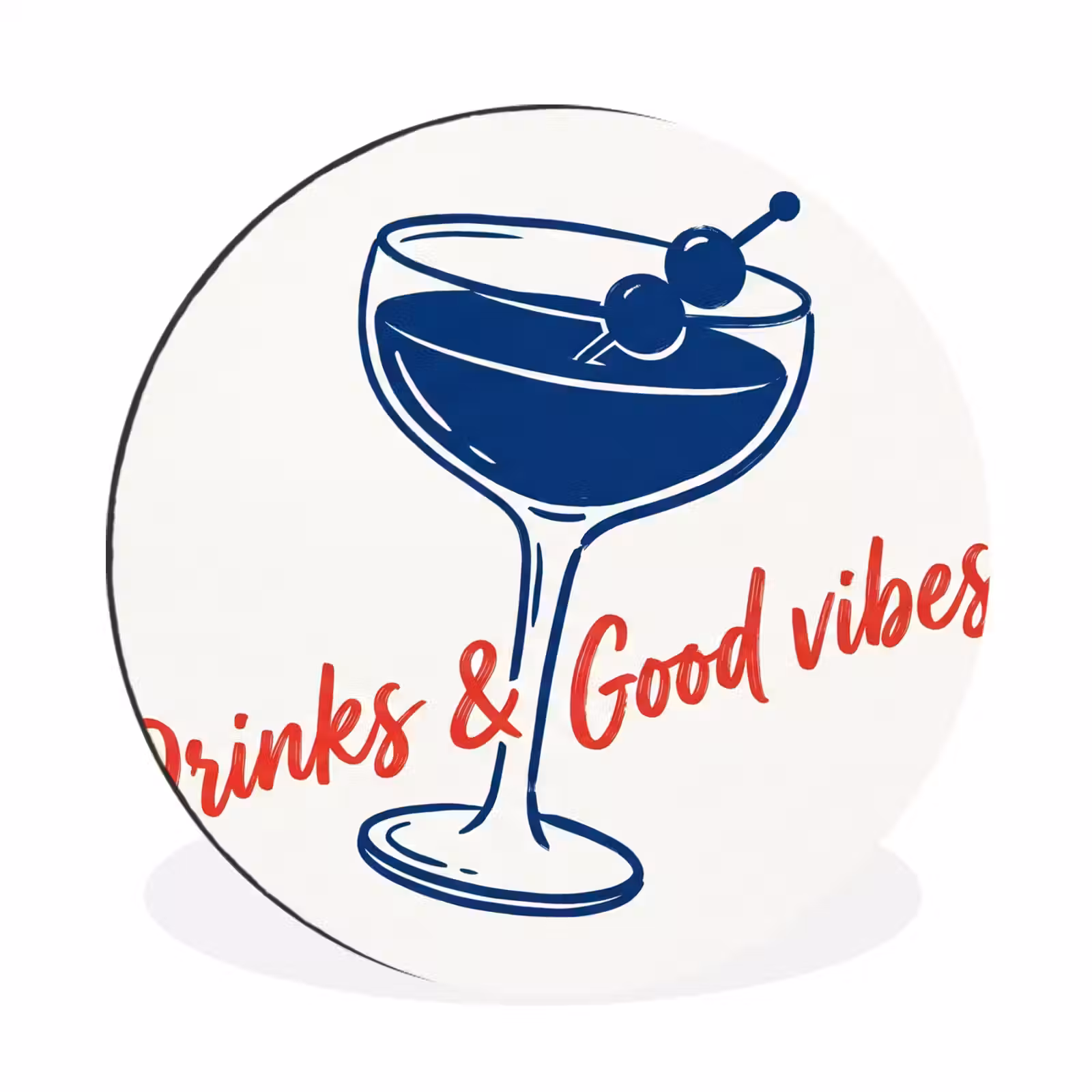 Wandcirkel - Aluminium - Cocktail - Glas - Illustratie - Blauw - Wit — 1