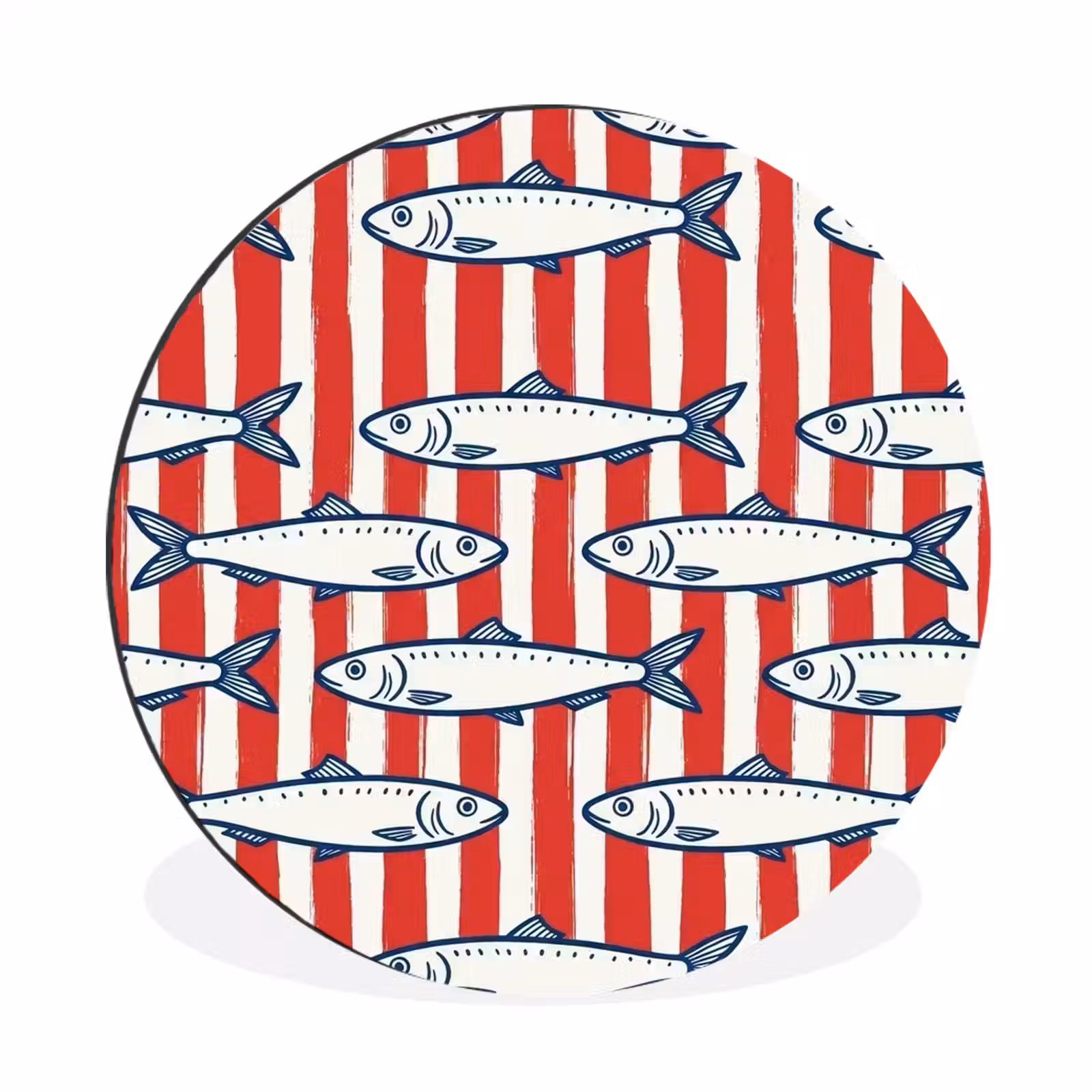 Wandcirkel - Aluminium - Vis - Patroon - Strepen - Illustratie - Rood — 1