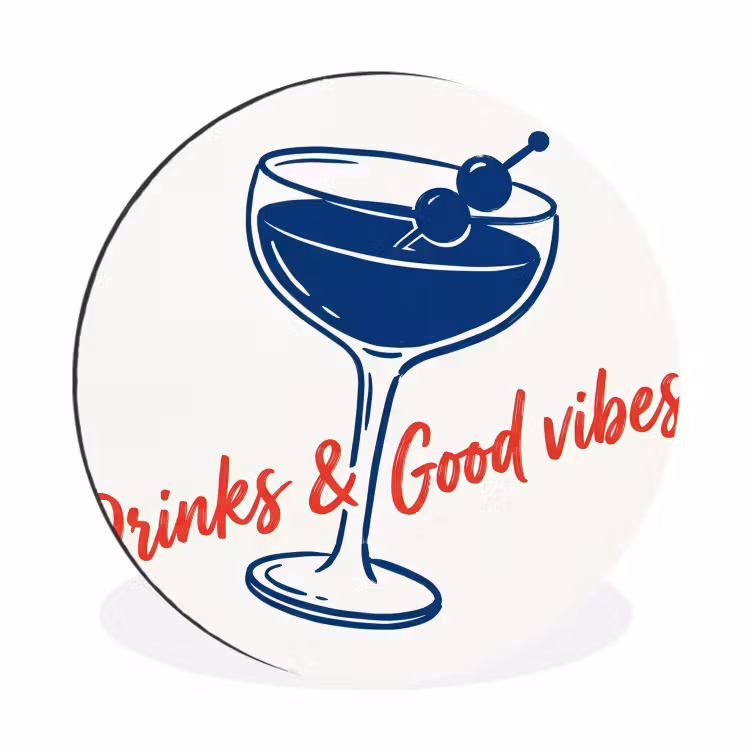 Wandcirkel - Aluminium - Cocktail - Glas - Illustratie - Blauw - Wit — 1