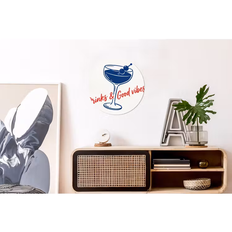 Wandcirkel - Aluminium - Cocktail - Glas - Illustratie - Blauw - Wit — 3