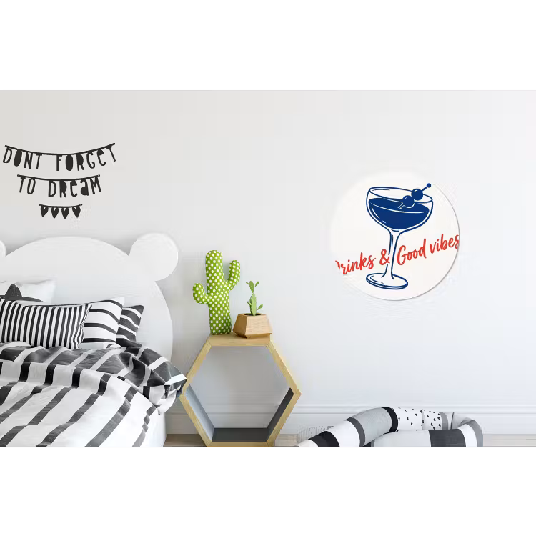 Wandcirkel - Aluminium - Cocktail - Glas - Illustratie - Blauw - Wit — 5