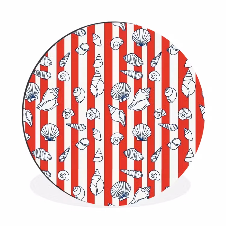 Wandcirkel - Aluminium - Schelp - Zeedieren - Zomer - Illustratie - Rood - Blauw — 1