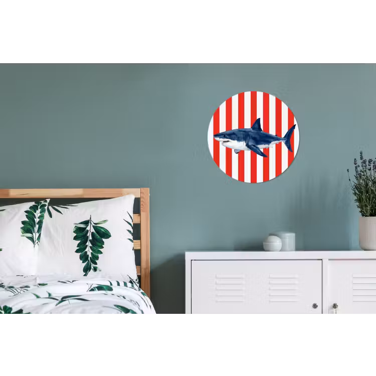 Wandcirkel - Aluminium - Vis - Haai - Zee - Illustratie - Blauw — 4