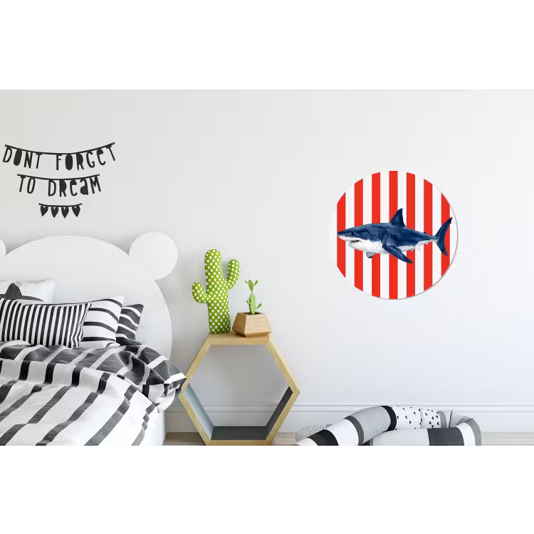 Wandcirkel - Aluminium - Vis - Haai - Zee - Illustratie - Blauw — 5