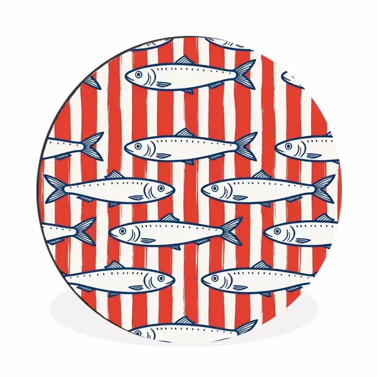 Wandcirkel - Aluminium - Vis - Patroon - Strepen - Illustratie - Rood — 1