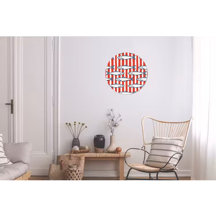 Wandcirkel - Aluminium - Vis - Patroon - Strepen - Illustratie - Rood — 2