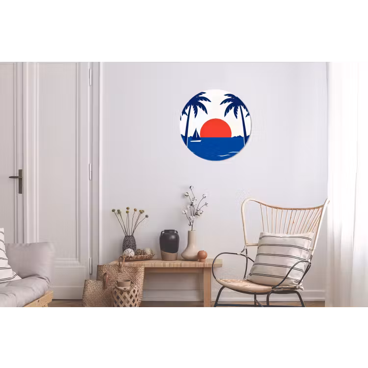 Wandcirkel - Aluminium - Zonsondergang - Zee - Palmboom - Tropisch - Modern — 2