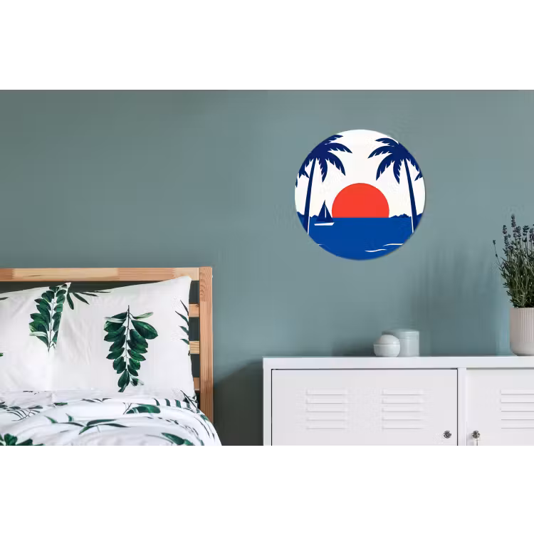 Wandcirkel - Aluminium - Zonsondergang - Zee - Palmboom - Tropisch - Modern — 4