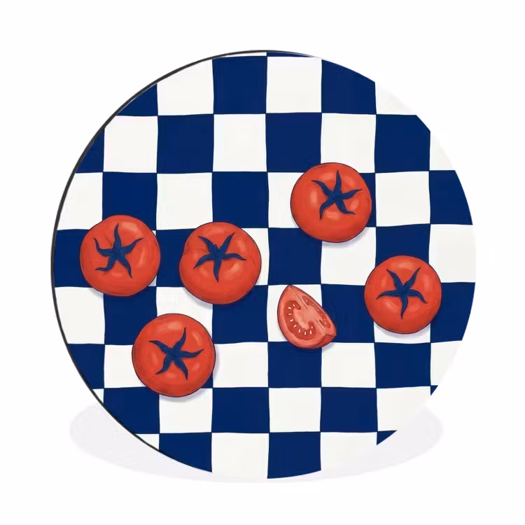 Wandcirkel - Aluminium - Eten - Tomaten - Keuken - Illustratie - Rood-Blauw — 1