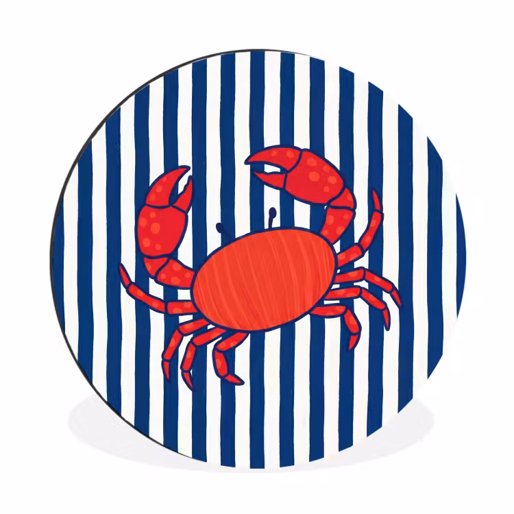 Wandcirkel - Aluminium - Krab - Strepen - Zeeleven - Illustratie - Rood — 1