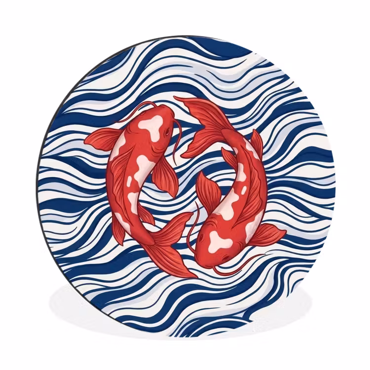 Wandcirkel - Aluminium - Vis - Water - Natuur - Illustratie - Rood — 1