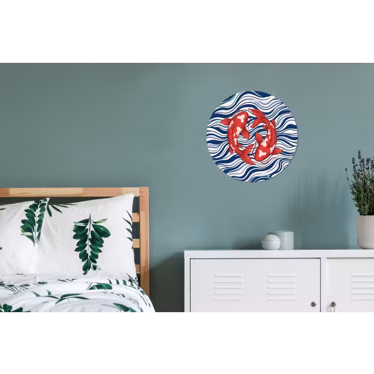 Wandcirkel - Aluminium - Vis - Water - Natuur - Illustratie - Rood — 4