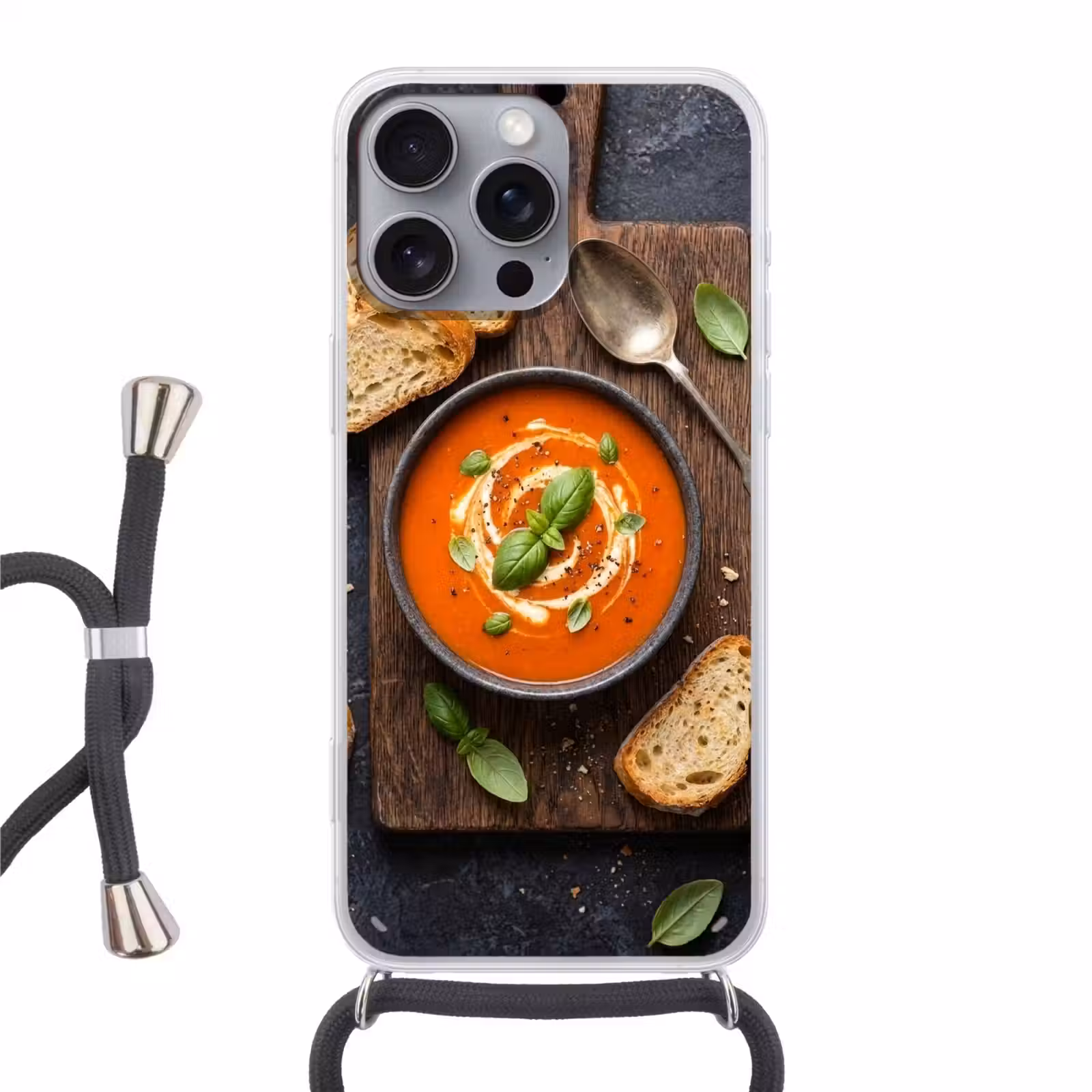 Telefoonhoesje met koord - Eten - Soep - Basilicum - Rustiek - Rood — 1