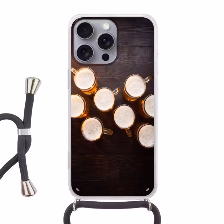 Telefoonhoesje met koord - Bier - Glazen - Schuim - Hout - Drank — 1