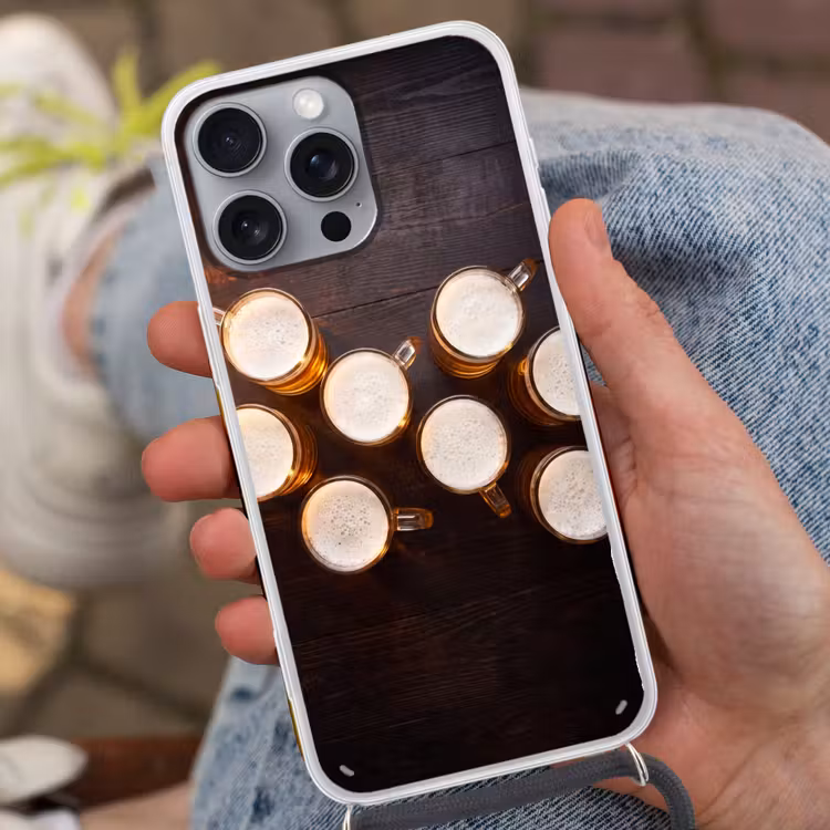 Telefoonhoesje met koord - Bier - Glazen - Schuim - Hout - Drank — 2