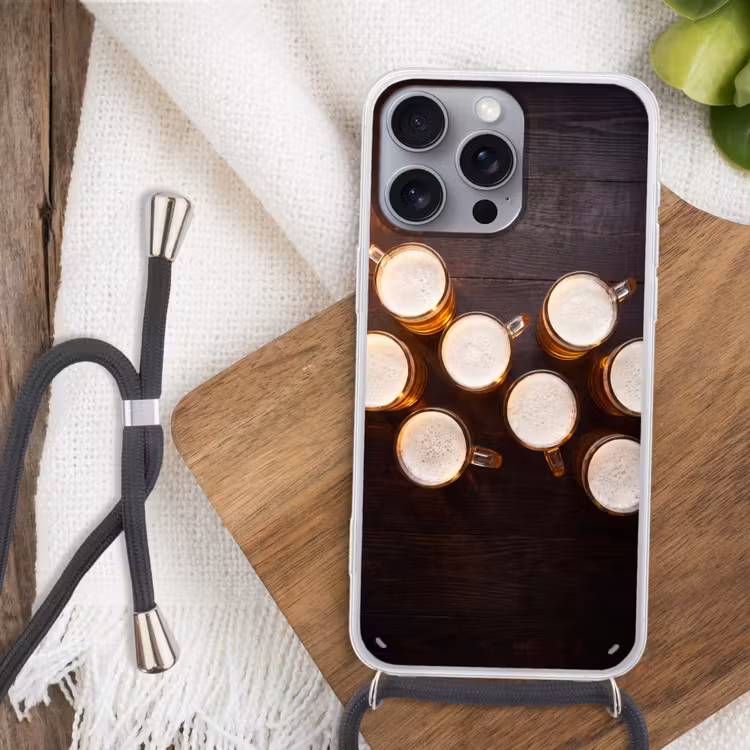 Telefoonhoesje met koord - Bier - Glazen - Schuim - Hout - Drank — 3