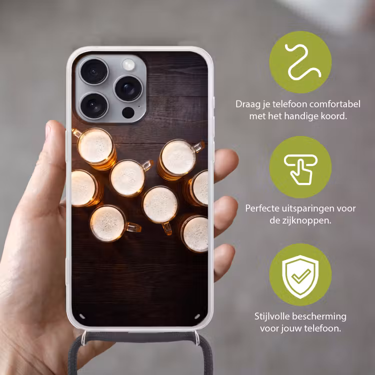Telefoonhoesje met koord - Bier - Glazen - Schuim - Hout - Drank — 4