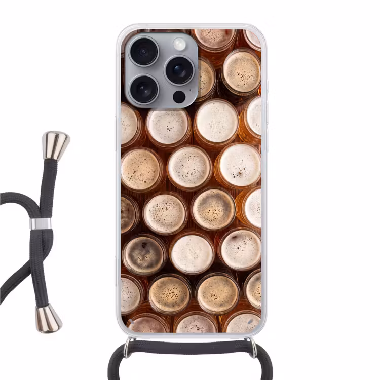 Telefoonhoesje met koord - Eten - Glazen - Drank - Patroon - Bruin — 1