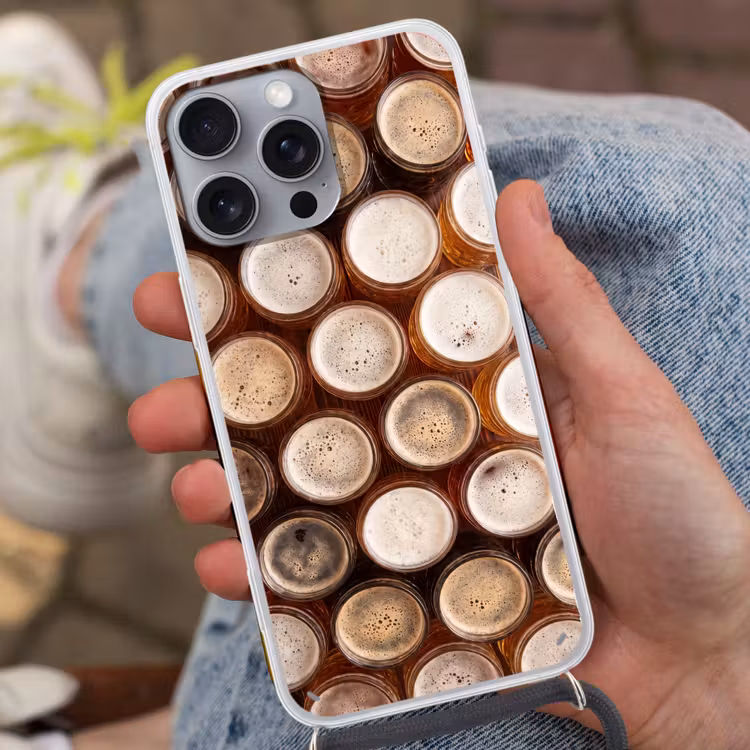 Telefoonhoesje met koord - Eten - Glazen - Drank - Patroon - Bruin — 2