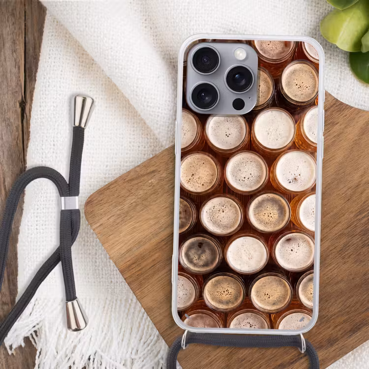 Telefoonhoesje met koord - Eten - Glazen - Drank - Patroon - Bruin — 3