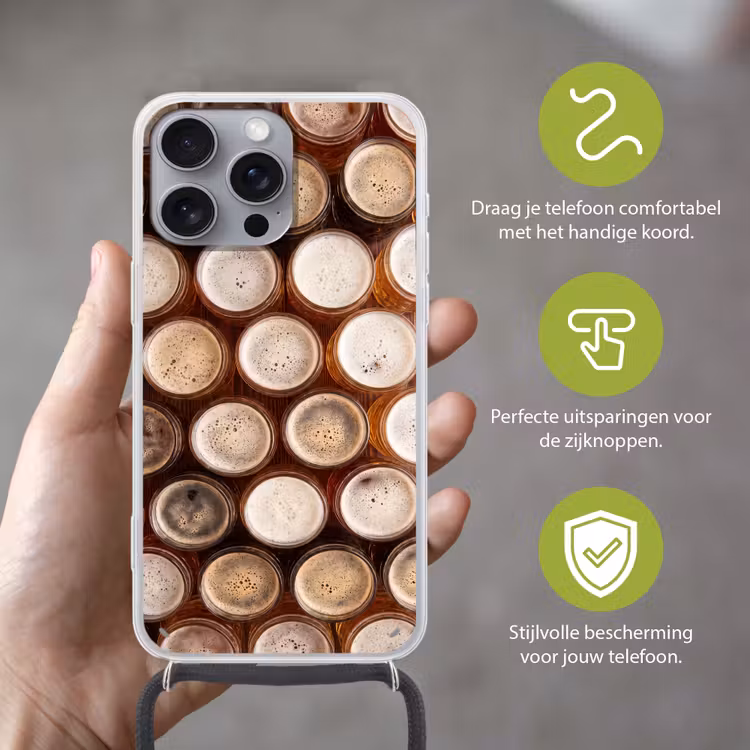 Telefoonhoesje met koord - Eten - Glazen - Drank - Patroon - Bruin — 4