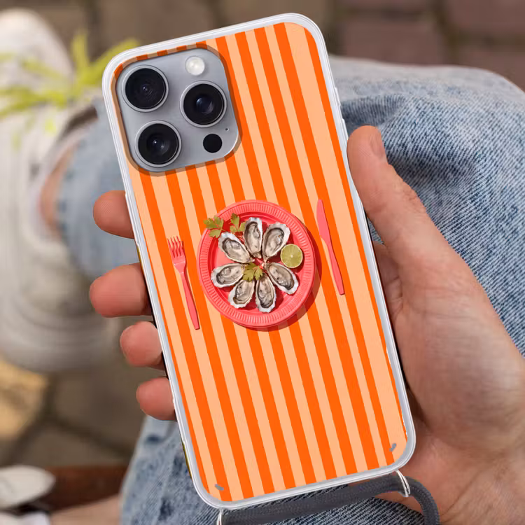 Telefoonhoesje met koord - Eten - Oester - Zeevruchten - Oranje - Modern — 2