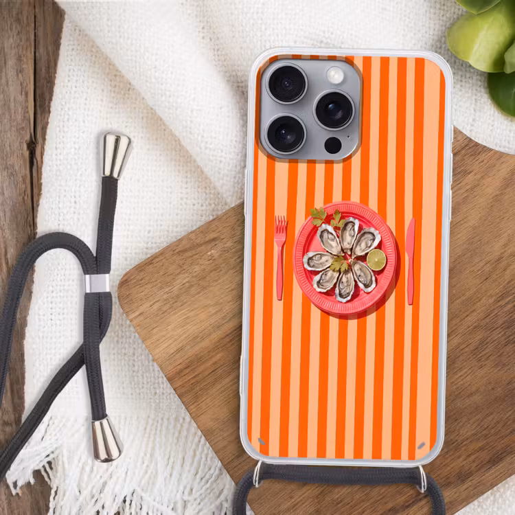Telefoonhoesje met koord - Eten - Oester - Zeevruchten - Oranje - Modern — 3