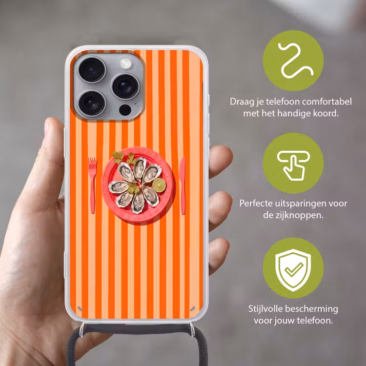Telefoonhoesje met koord - Eten - Oester - Zeevruchten - Oranje - Modern — 4