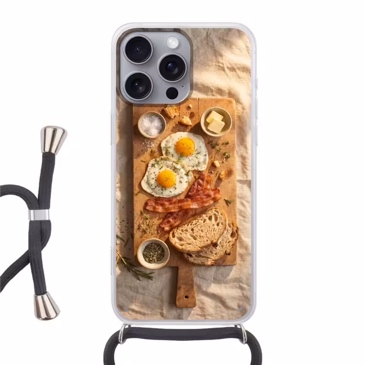 Telefoonhoesje met koord - Eten - Ontbijt - Hout - Rustiek - Geel — 1