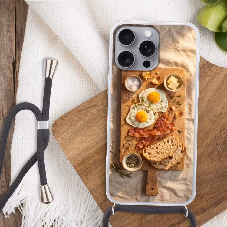 Telefoonhoesje met koord - Eten - Ontbijt - Hout - Rustiek - Geel — 3
