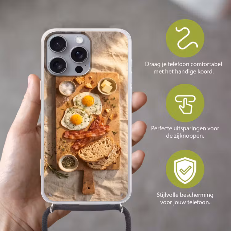 Telefoonhoesje met koord - Eten - Ontbijt - Hout - Rustiek - Geel — 4