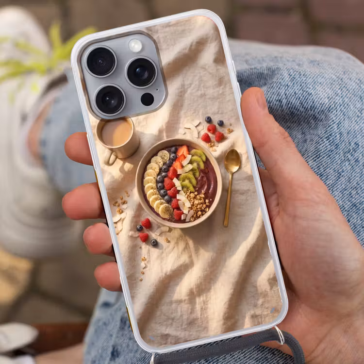 Telefoonhoesje met koord - Eten - Ontbijtkom - Fruit - Gezond - Kleurrijk — 2