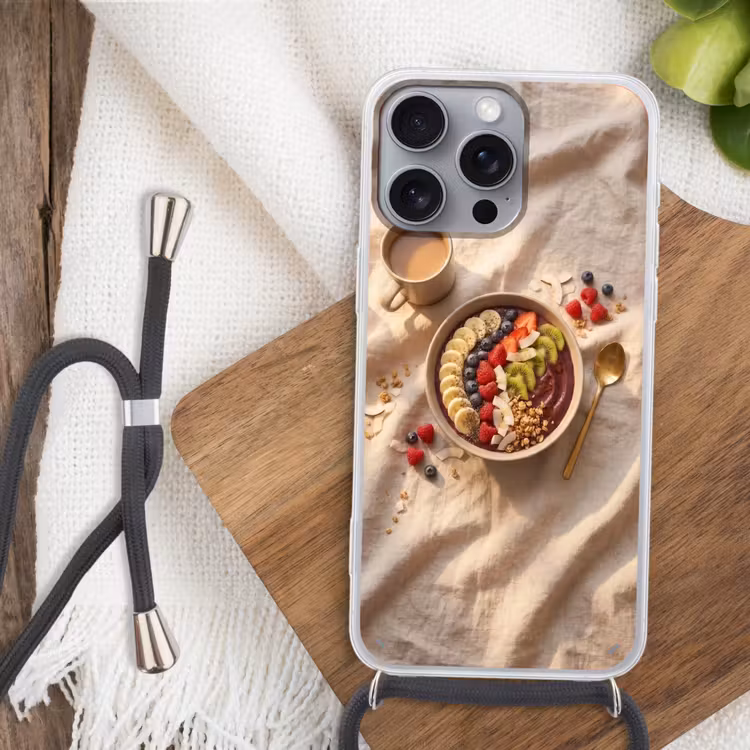 Telefoonhoesje met koord - Eten - Ontbijtkom - Fruit - Gezond - Kleurrijk — 3