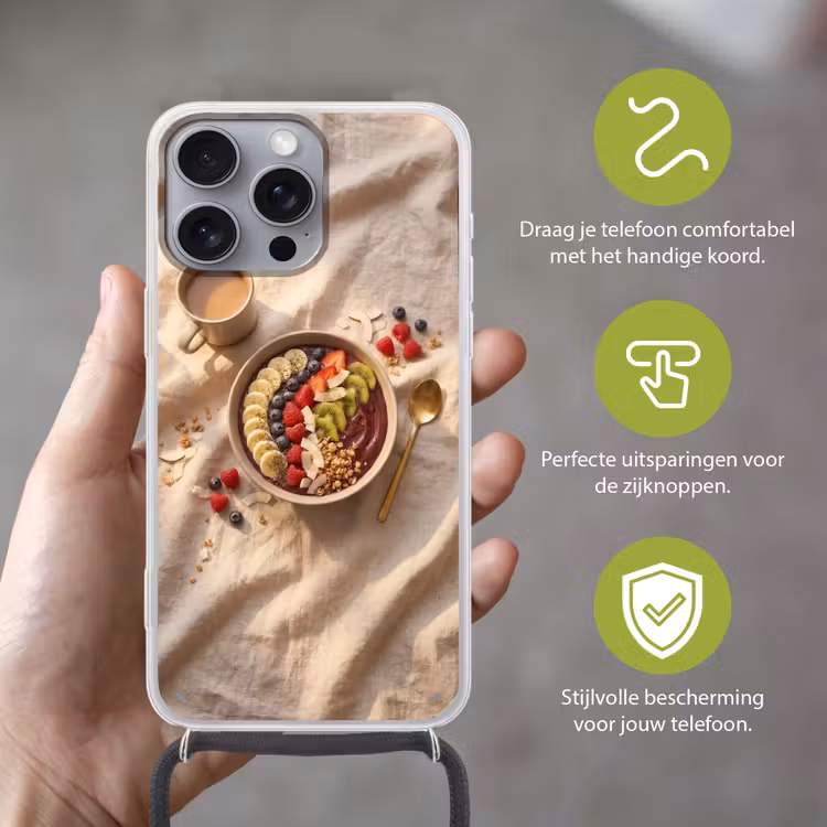 Telefoonhoesje met koord - Eten - Ontbijtkom - Fruit - Gezond - Kleurrijk — 4