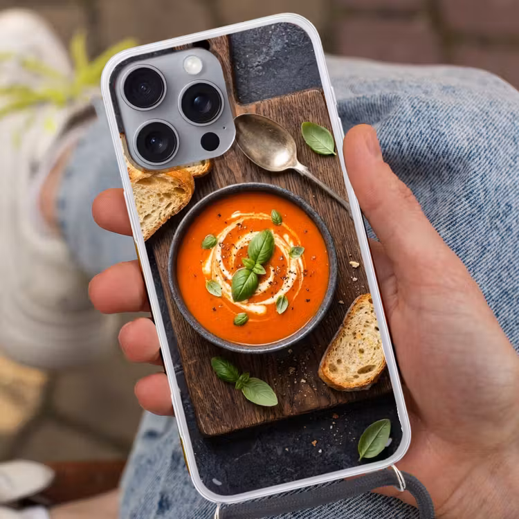 Telefoonhoesje met koord - Eten - Soep - Basilicum - Rustiek - Rood — 2