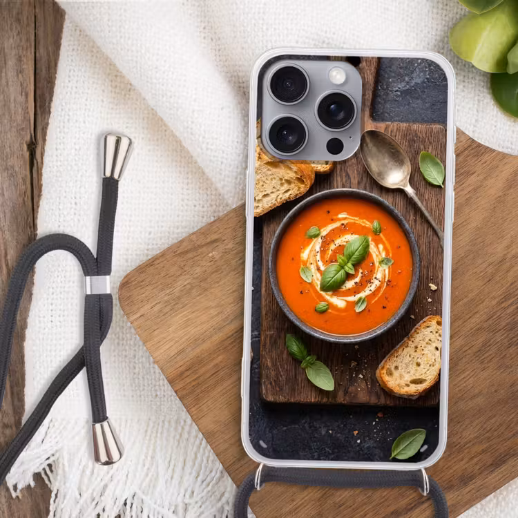 Telefoonhoesje met koord - Eten - Soep - Basilicum - Rustiek - Rood — 3