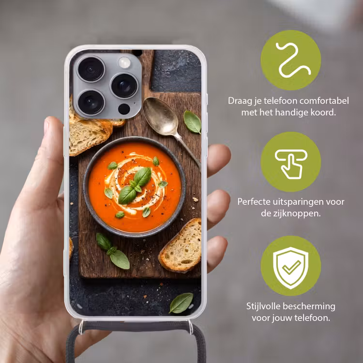 Telefoonhoesje met koord - Eten - Soep - Basilicum - Rustiek - Rood — 4