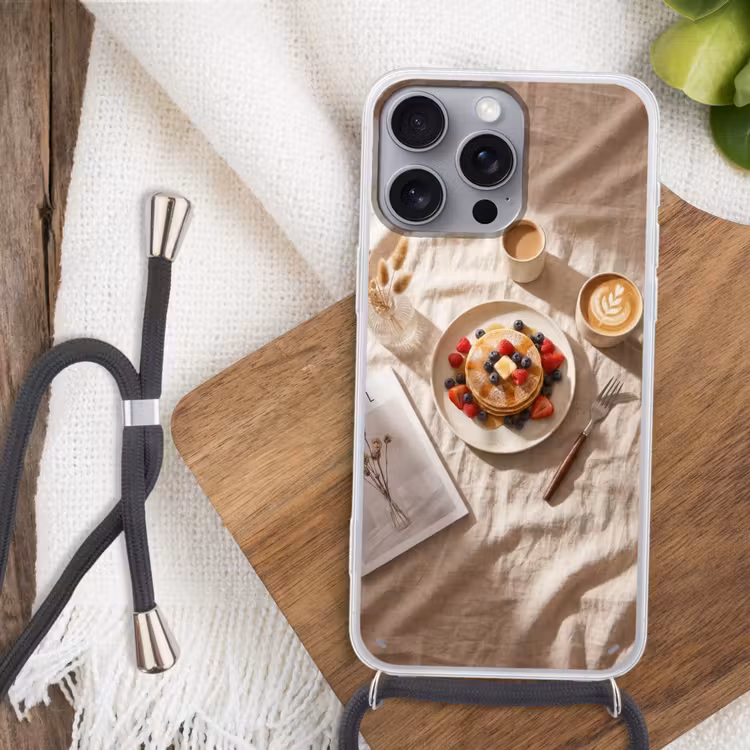 Telefoonhoesje met koord - Pannenkoeken - Bessen - Ontbijt - Modern - Beige — 3