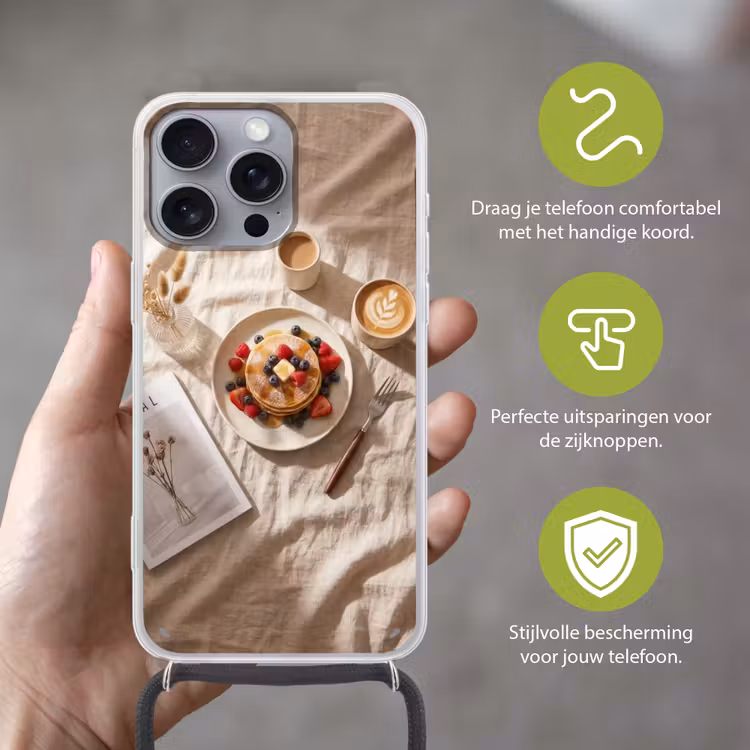 Telefoonhoesje met koord - Pannenkoeken - Bessen - Ontbijt - Modern - Beige — 4